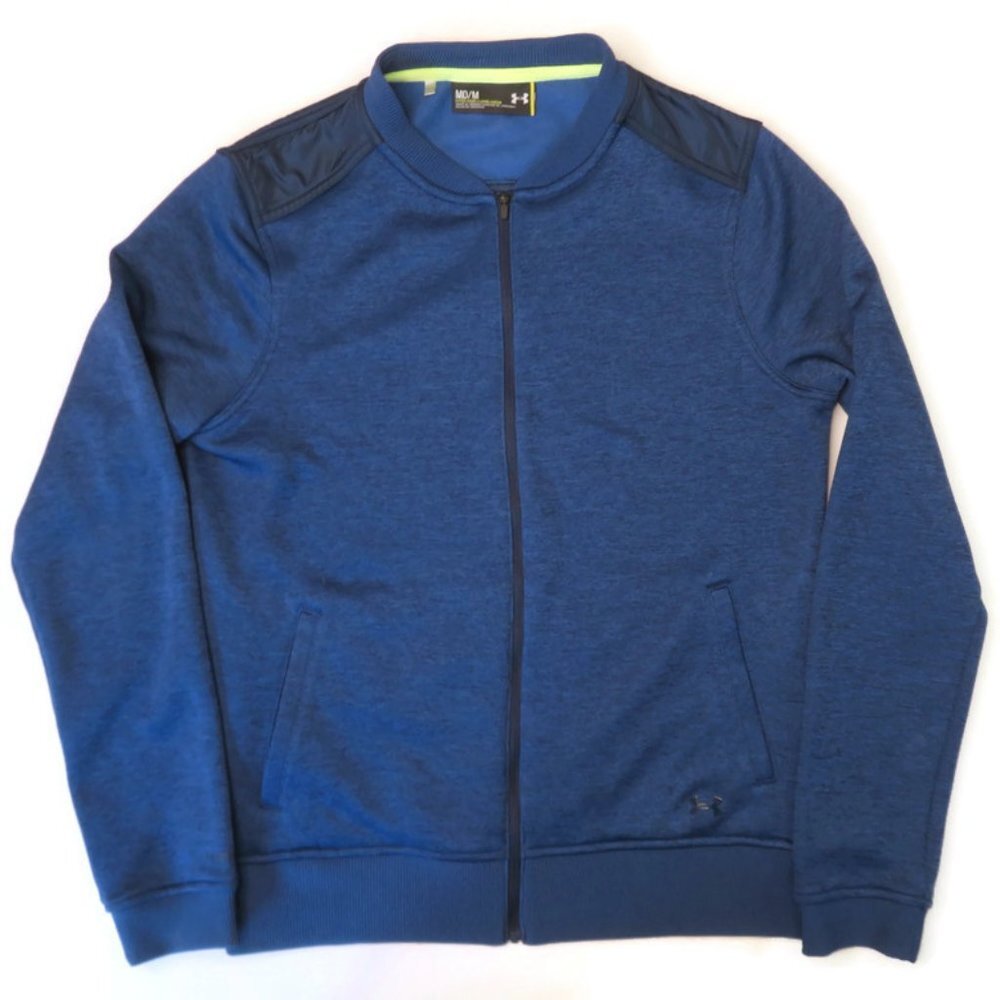 Under Armour Bomber Jacket Womens Medium Storm Sweater Fleece Blue Full Zip